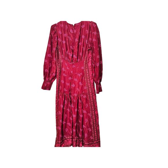 DEREK LAM COLLECTIVE Red Floral Chiffon Keyhole Neckline Parachute Sleeves Dress - Picture 5 of 16